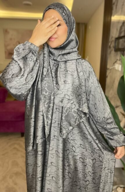 اسدال تنسل منقوش رصاصي + شنطة هدية